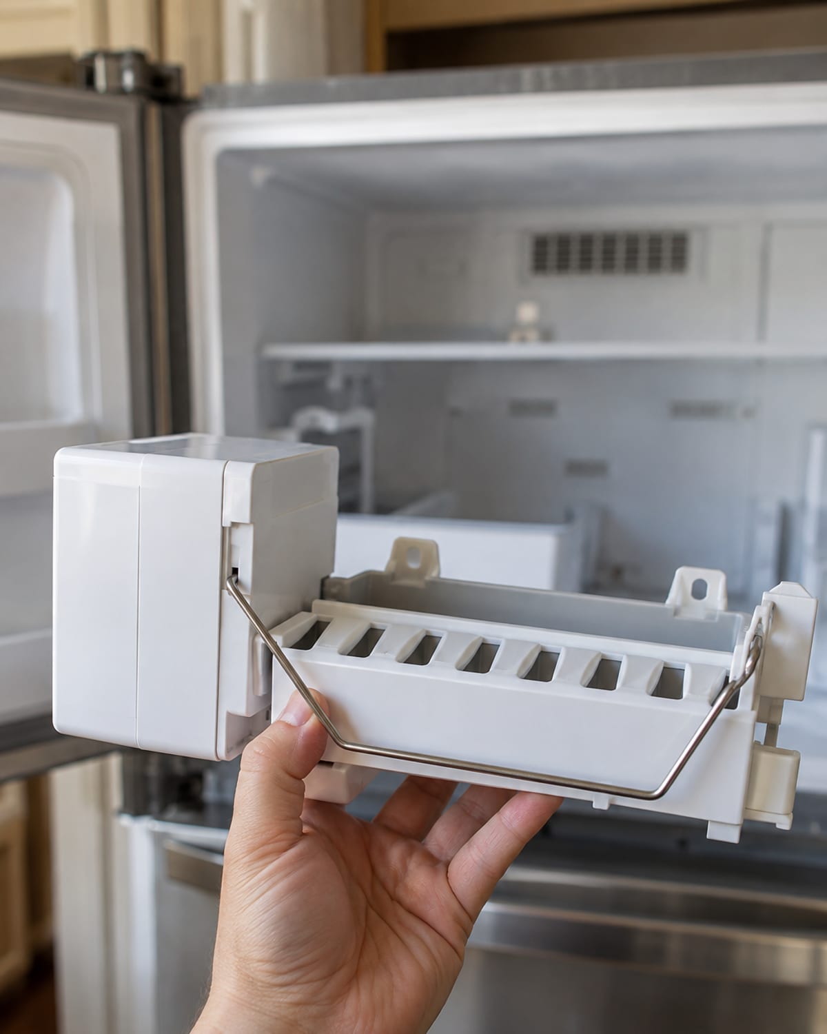 Technician testing a refrigerator water inlet valve for an ice maker in Huntington, WV